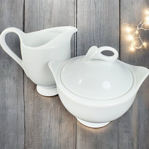 Mikasa Classic Flair White Porcelain Sugar Bowl Creamer Set Fine China Japan VTG - Picture 1 of 12